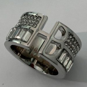 Sold out Henri bendel Silver Crystal Logo Ring size 7